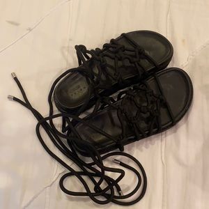 asos design tie up ankle platform sandals